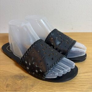 Jack Rogers Black Leather Slides Slide On Sandals Sz 8